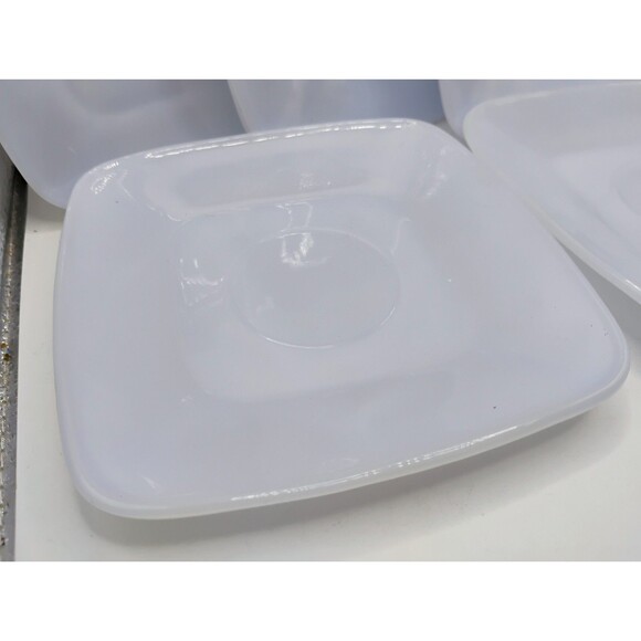 ANCHOR HOCKING BLUE DELPHITE SQUARE CHARM SAUCERS 5.5 " SET OF 5 VINTAGE - Picture 2 of 12